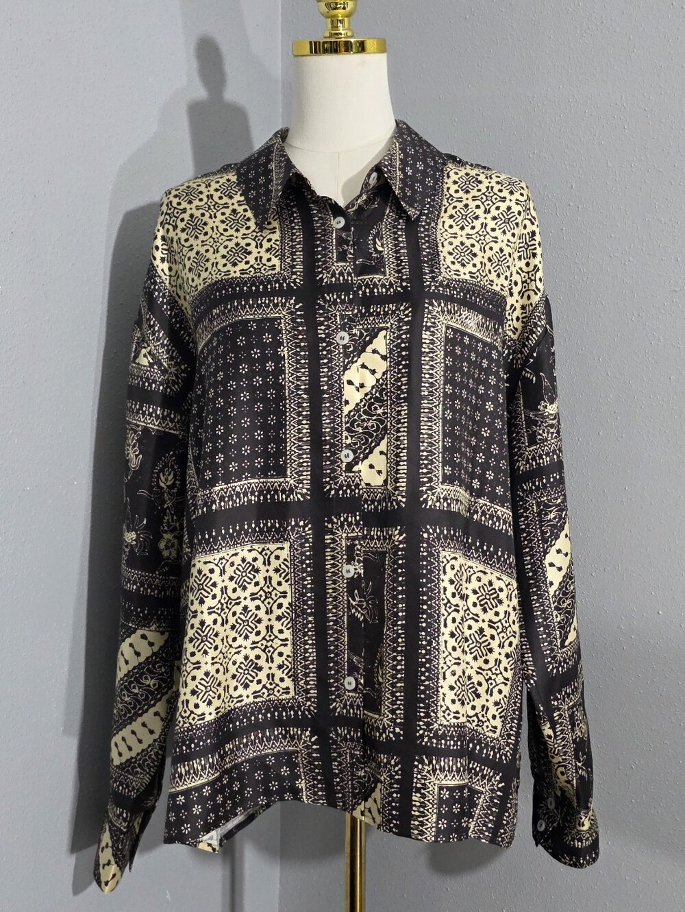 KITH Unisex 100% Silk Bandana Print Oversized Button Down Shirt L - Picture 12 of 16